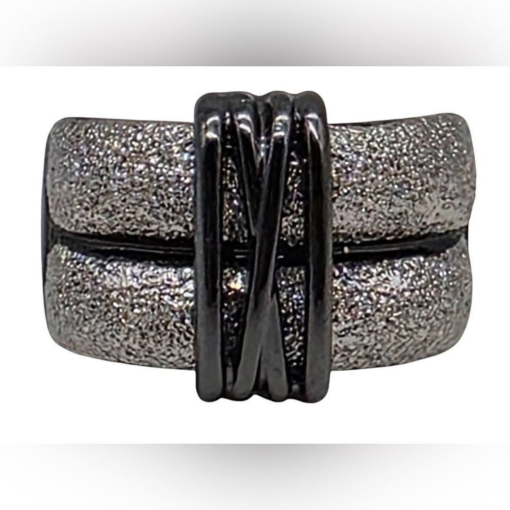 Fashion Wide Band Rings Buckle Black Scrub Statement Ring for Women Size 7